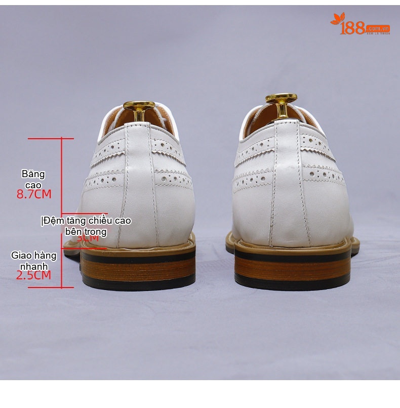 Giày Tây Buộc Dây Nam Da Bò Chiều Cao Đế 5cm Họa Tiết Màu Trắng chi tiết 8