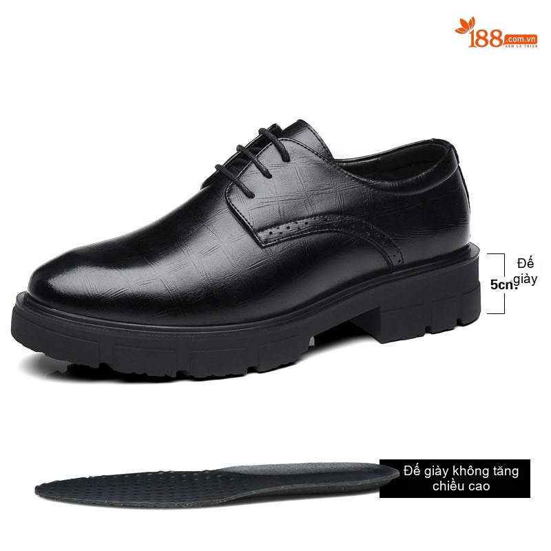 Giày Tây Buộc Dây Nam Da Bò Chiều Cao Đế 5cm Màu Đen, Nâu