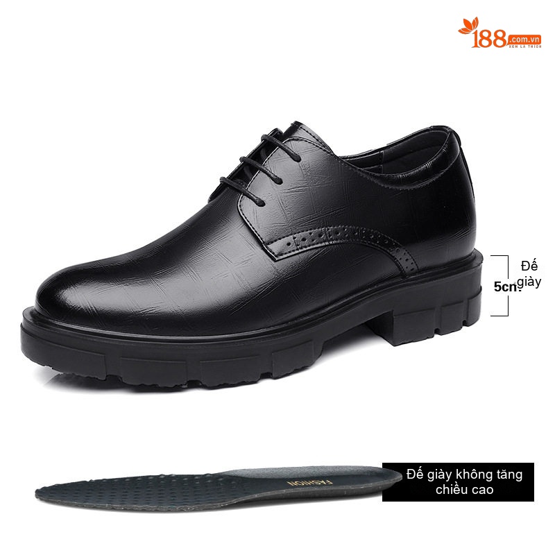 Giày Tây Buộc Dây Nam Da Bò Chiều Cao Đế 8cm-10cm Phong Cách Lịch Lãm Màu Đen, Nâu