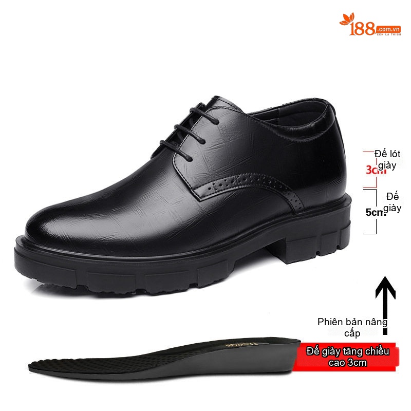 Giày Tây Buộc Dây Nam Da Bò Chiều Cao Đế 8cm-10cm Phong Cách Lịch Lãm Màu Đen, Nâu