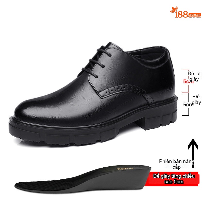 Giày Tây Buộc Dây Nam Da Bò Chiều Cao Đế 8cm-10cm Phong Cách Lịch Lãm Màu Đen, Nâu