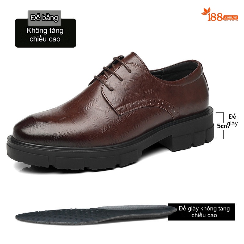 Giày Tây Buộc Dây Nam Da Bò Chiều Cao Đế 8cm-10cm Phong Cách Lịch Lãm Màu Đen, Nâu