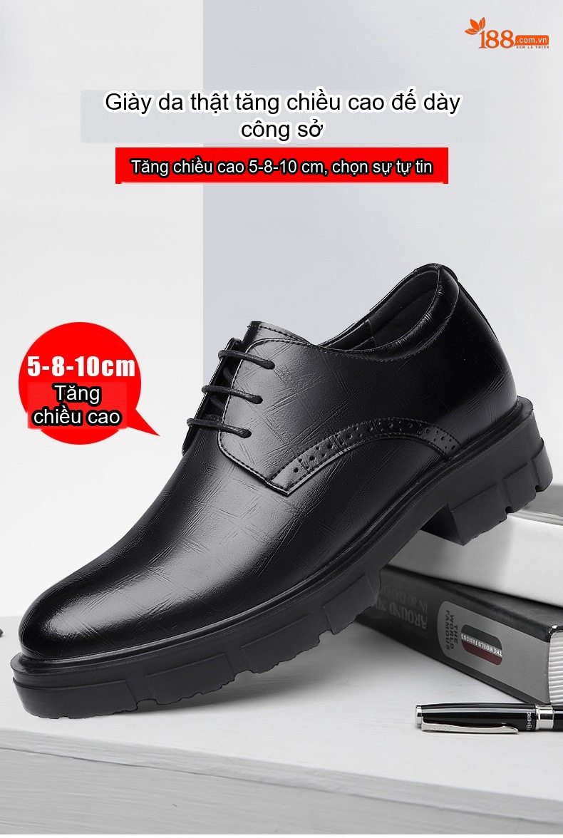 Giày Tây Buộc Dây Nam Da Bò Chiều Cao Đế 8cm-10cm Phong Cách Lịch Lãm Màu Đen, Nâu chi tiết 2