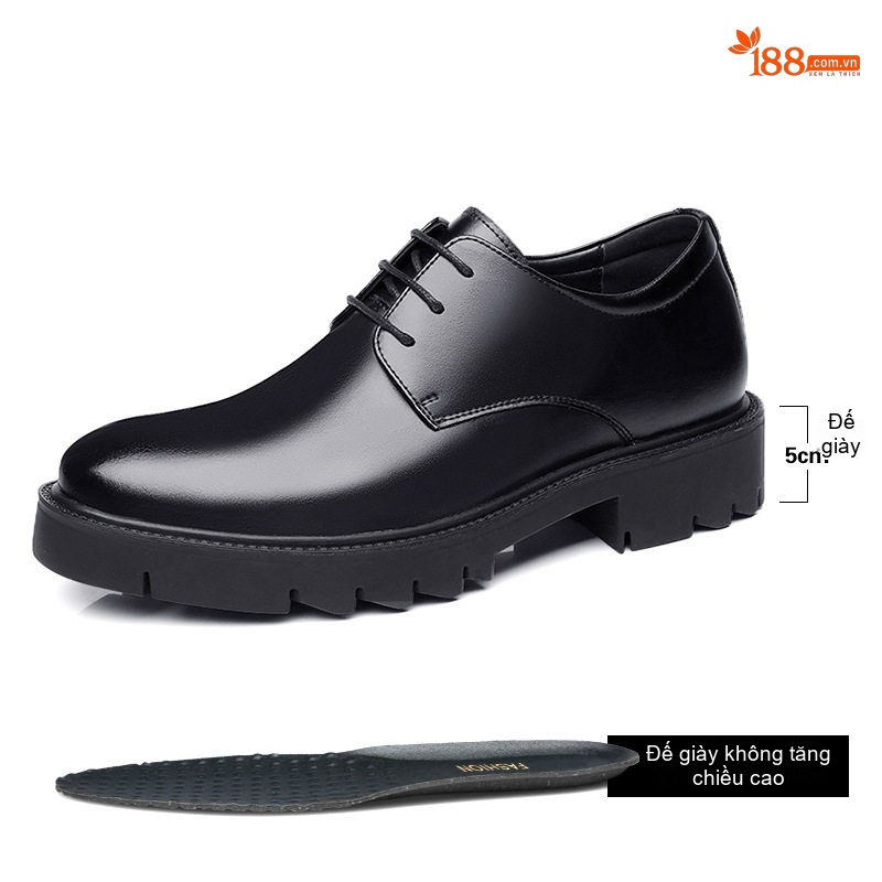 Giày Tây Buộc Dây Nam Da Bò Chiều Cao Đế 8cm Phong Cách Anh Quốc Màu Đen