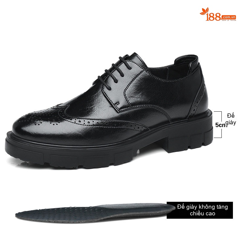 Giày Tây Buộc Dây Nam Da Bò Chiều Cao Đế 8cm Phong Cách Anh Quốc Màu Đen