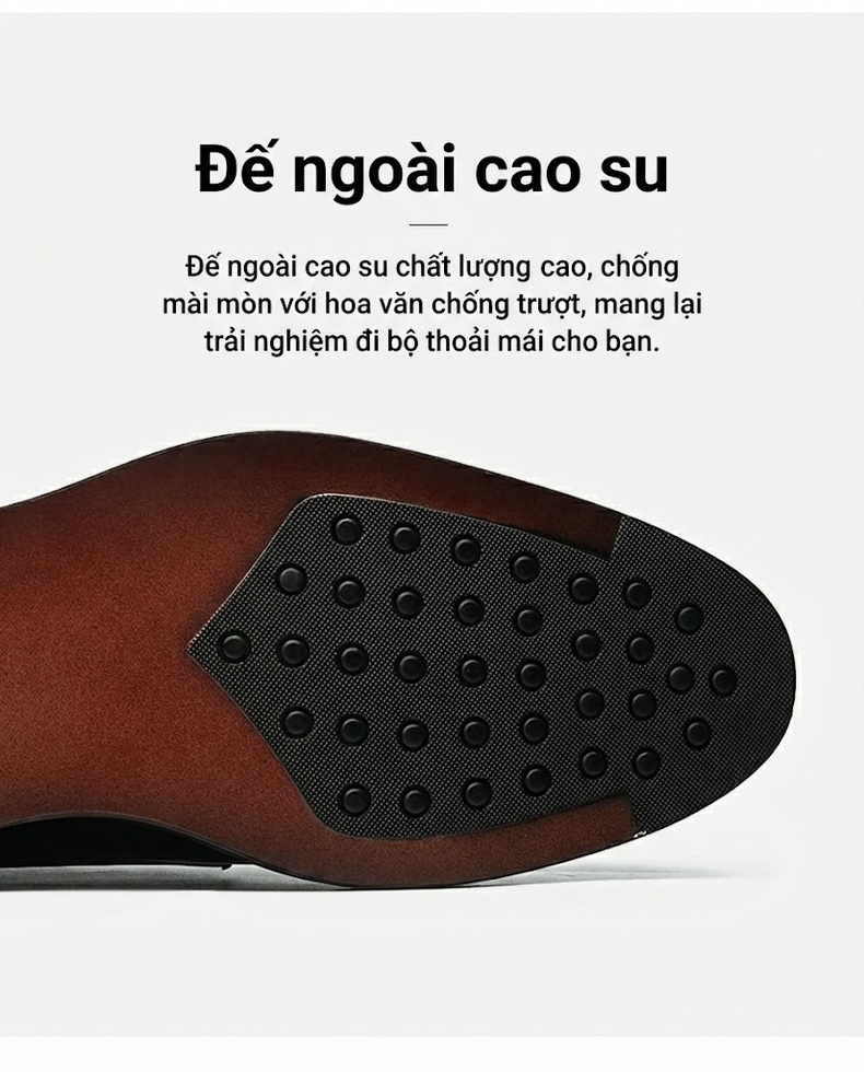 Giày Tây Buộc Dây Nam Da Bò Chiều Cao Đế Khoảng 3cm Màu Đen chi tiết 6
