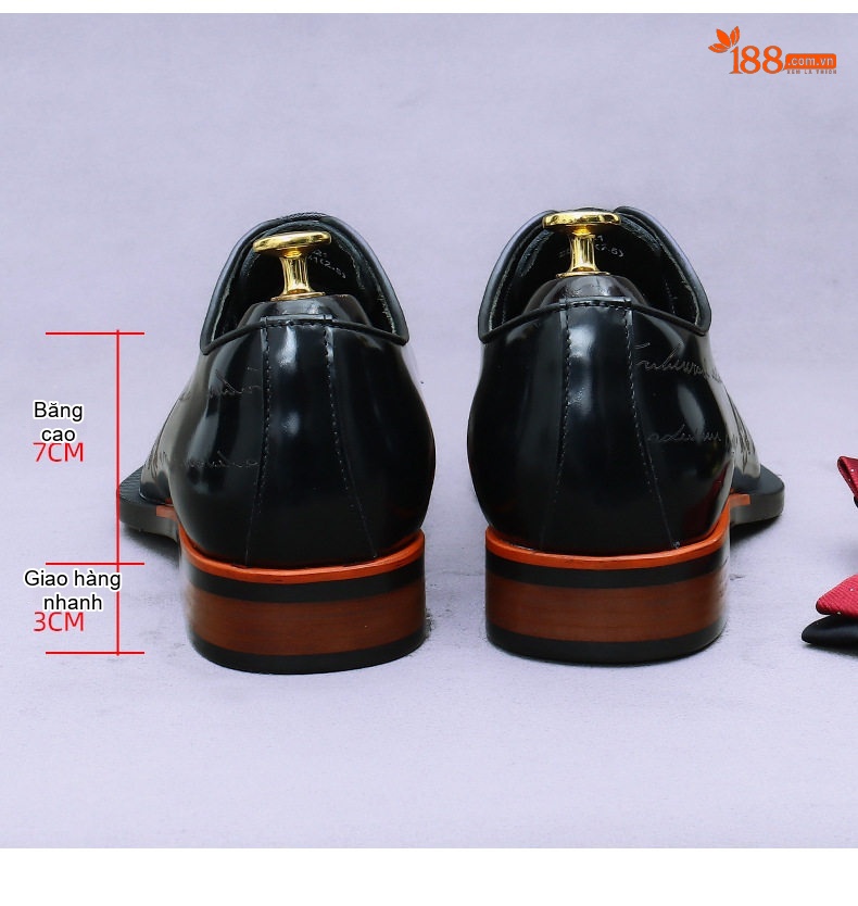 Giày Tây Buộc Dây Nam Da Bò Chiều Cao Đế Khoảng 3cm Màu Đen chi tiết 16