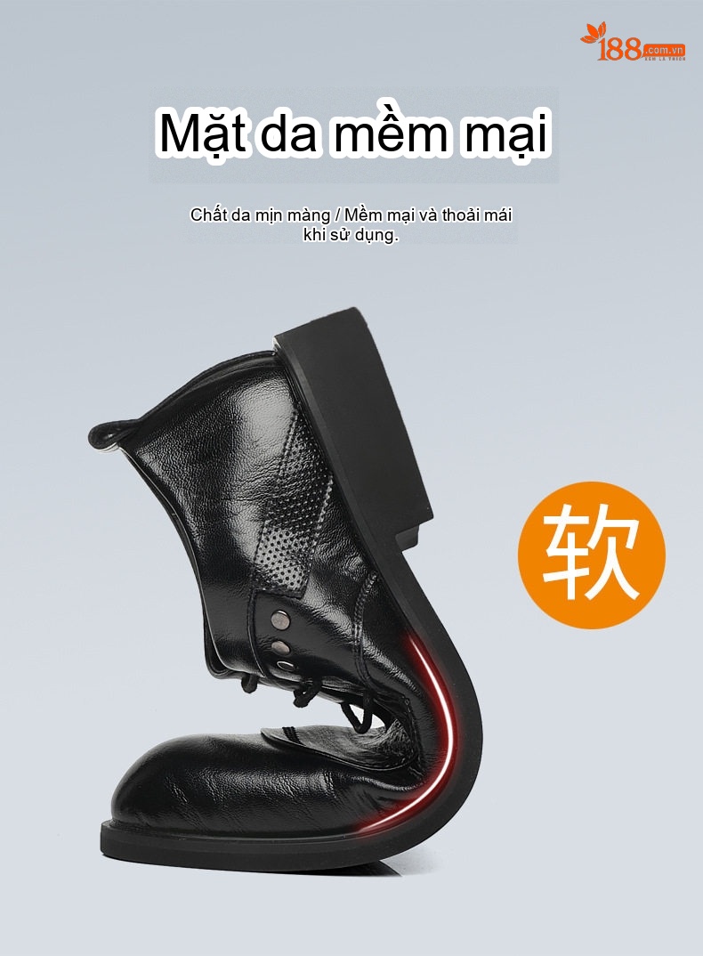 Giày Tây Buộc Dây Nam Da Bò Chiều Cao Đế Khoảng 3cm Màu Đen chi tiết 3