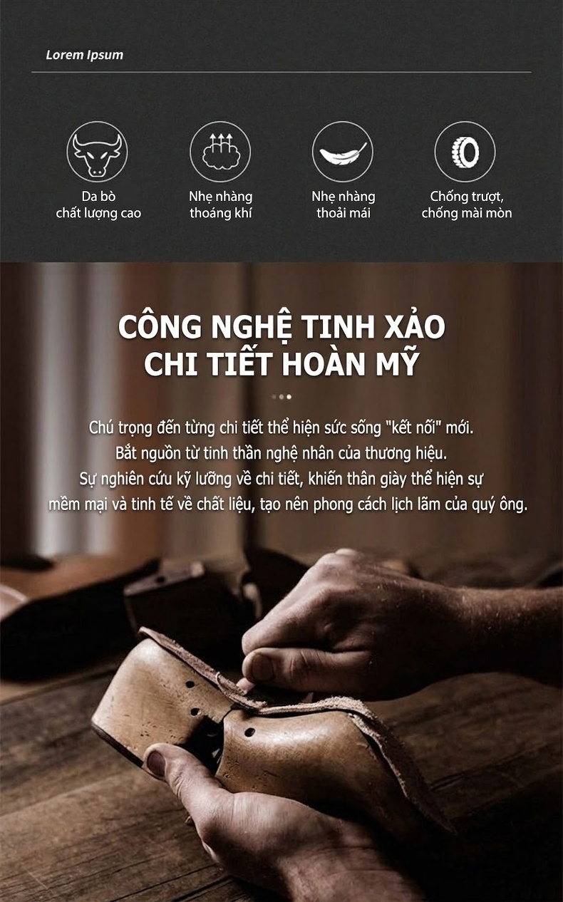Giày Tây Buộc Dây Nam Da Bò Chiều Cao Đế Khoảng 3cm Màu Đen chi tiết 2