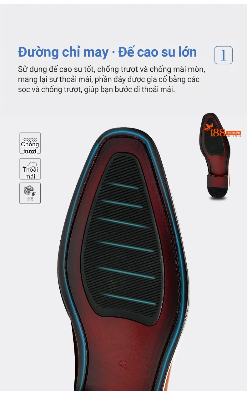 Giày Tây Buộc Dây Nam Da Bò Chiều Cao Đế Khoảng 3cm Màu Đen, Nâu chi tiết 9