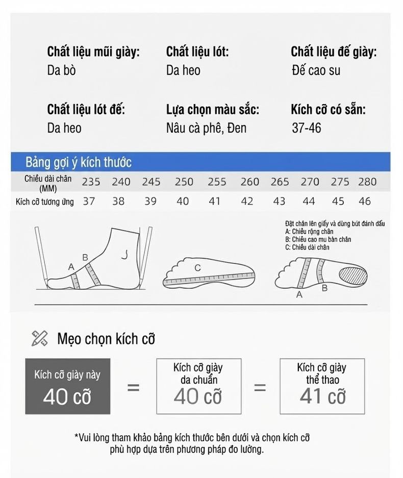 Giày Tây Buộc Dây Nam Da Bò Chiều Cao Đế Khoảng 3cm Màu Đen, Nâu chi tiết 8
