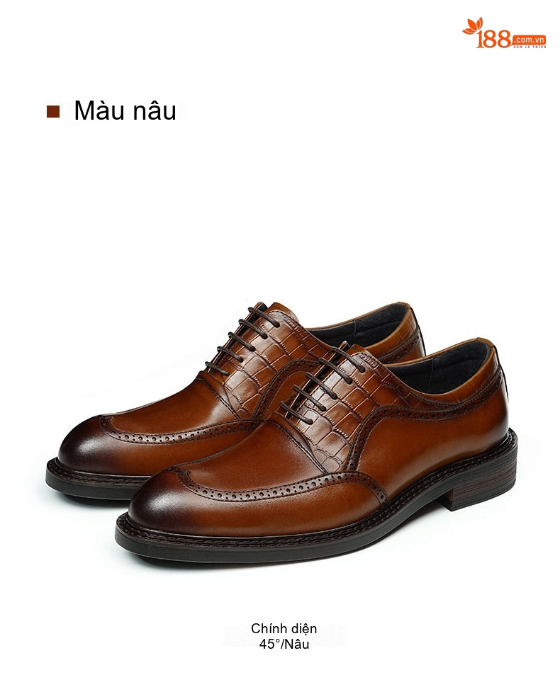 Giày Tây Buộc Dây Nam Da Bò Chiều Cao Đế Khoảng 3cm Màu Đen, Nâu chi tiết 12