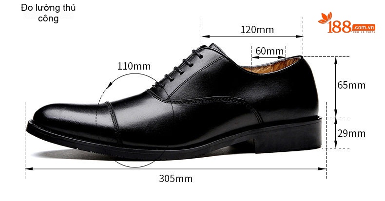 Giày Tây Buộc Dây Nam Da Bò Chiều Cao Đế Khoảng 3cm Màu Đen, Nâu chi tiết 8