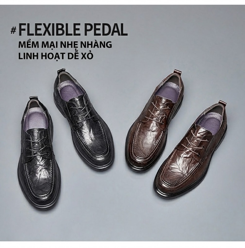 Giày Tây Buộc Dây Nam Da Bò Chiều Cao Đế Khoảng 3cm Màu Đen, Nâu chi tiết 2