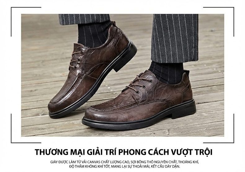 Giày Tây Buộc Dây Nam Da Bò Chiều Cao Đế Khoảng 3cm Màu Đen, Nâu chi tiết 11