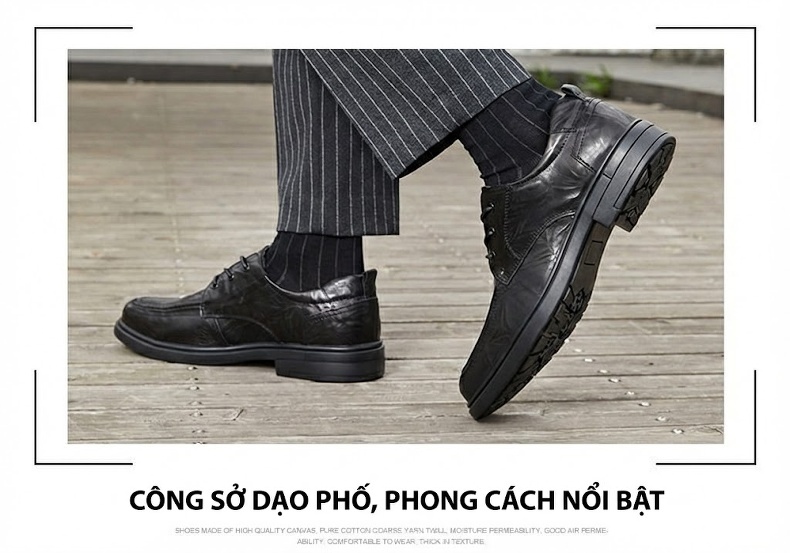 Giày Tây Buộc Dây Nam Da Bò Chiều Cao Đế Khoảng 3cm Màu Đen, Nâu chi tiết 9