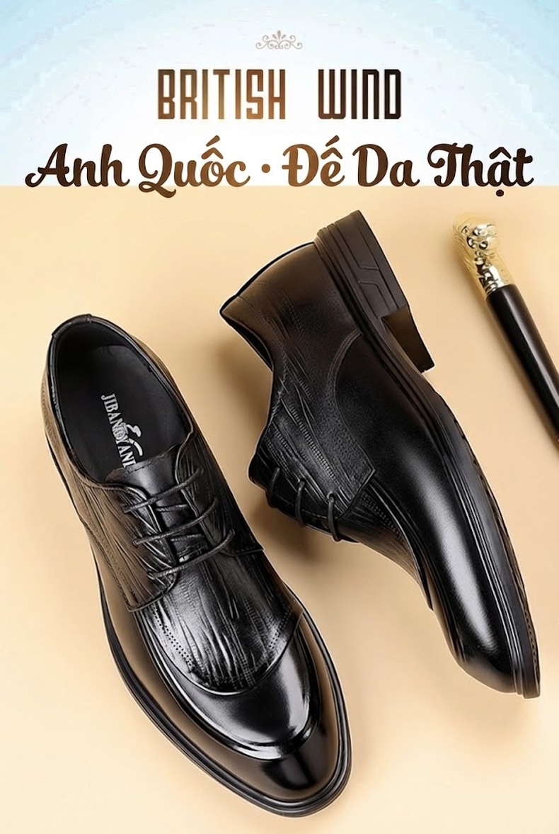 Giày Tây Buộc Dây Nam Da Bò Chiều Cao Đế Khoảng 3cm Màu Đen, Nâu chi tiết 1