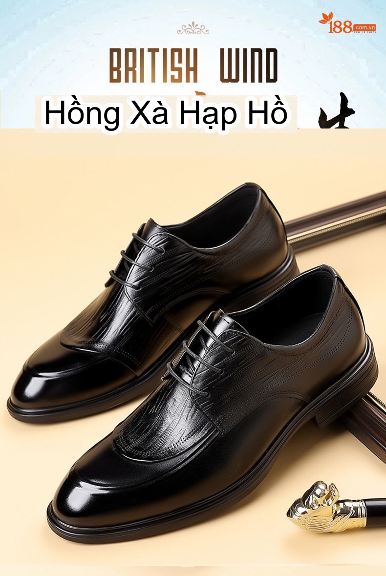 Giày Tây Buộc Dây Nam Da Bò Chiều Cao Đế Khoảng 3cm Màu Đen, Nâu chi tiết 4