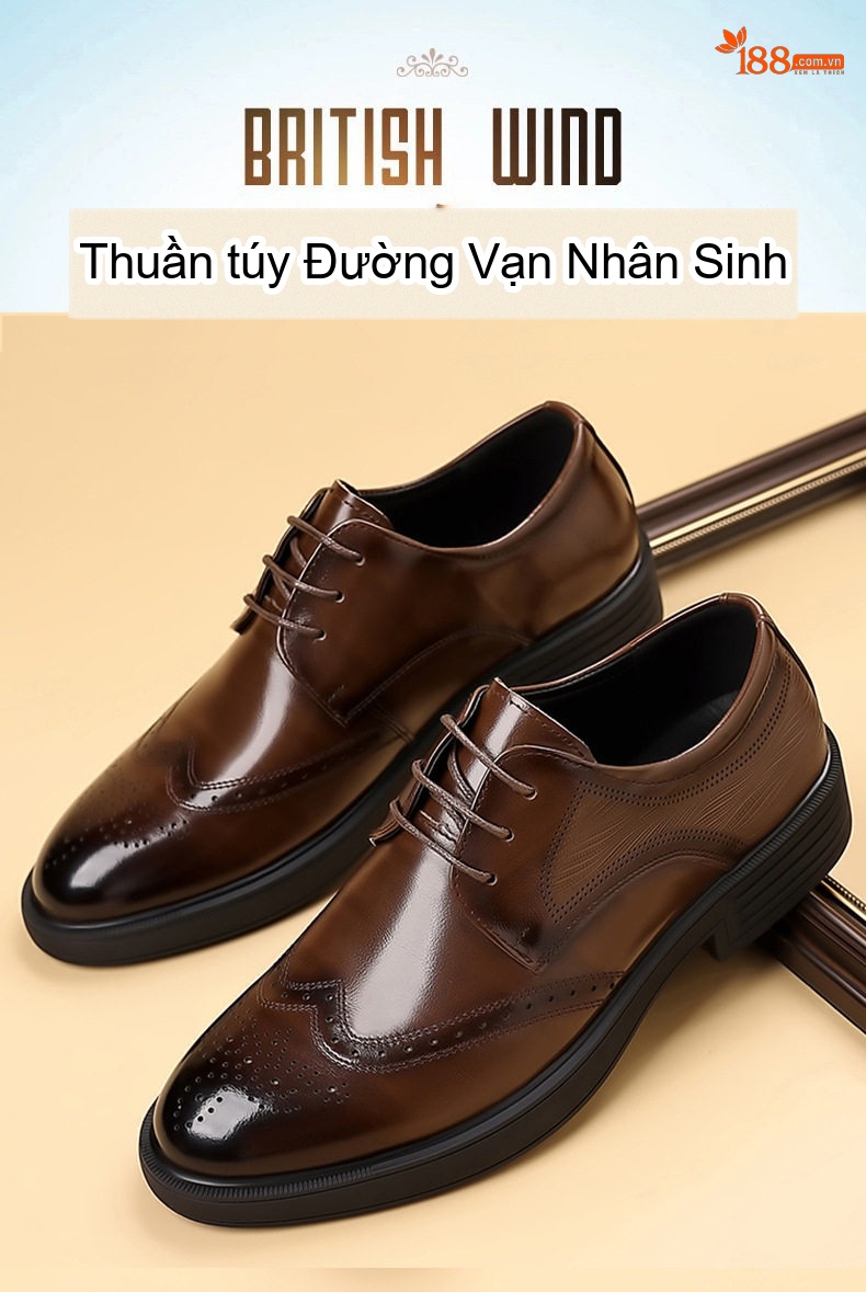 Giày Tây Buộc Dây Nam Da Bò Chiều Cao Đế Khoảng 3cm Màu Đen, Nâu chi tiết 1