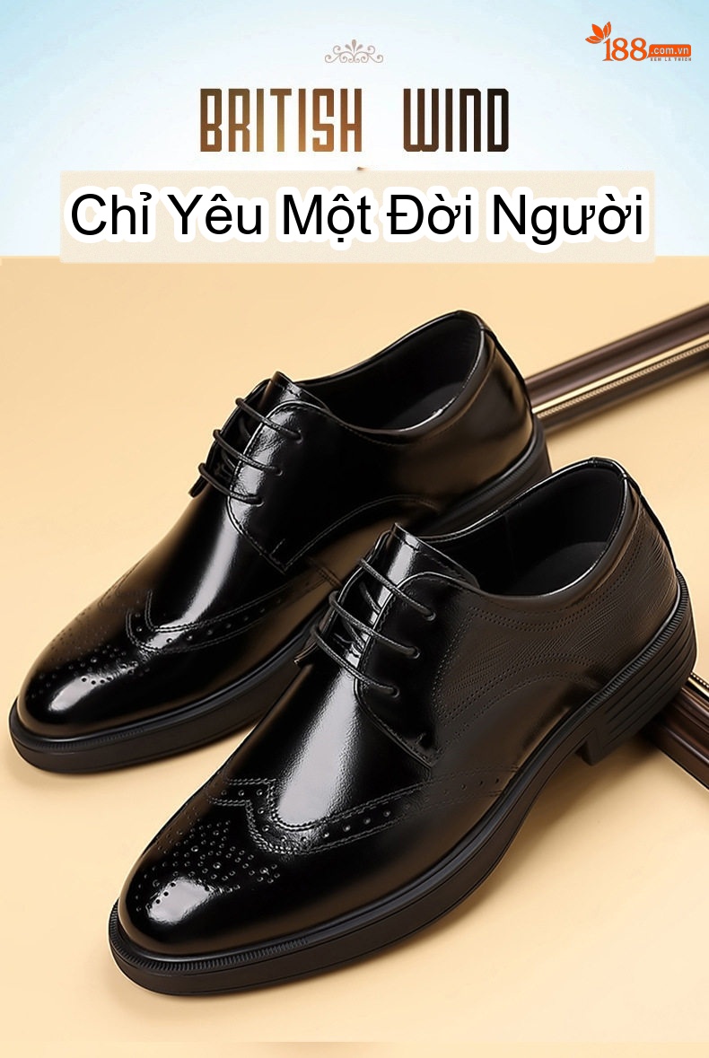 Giày Tây Buộc Dây Nam Da Bò Chiều Cao Đế Khoảng 3cm Màu Đen, Nâu chi tiết 2