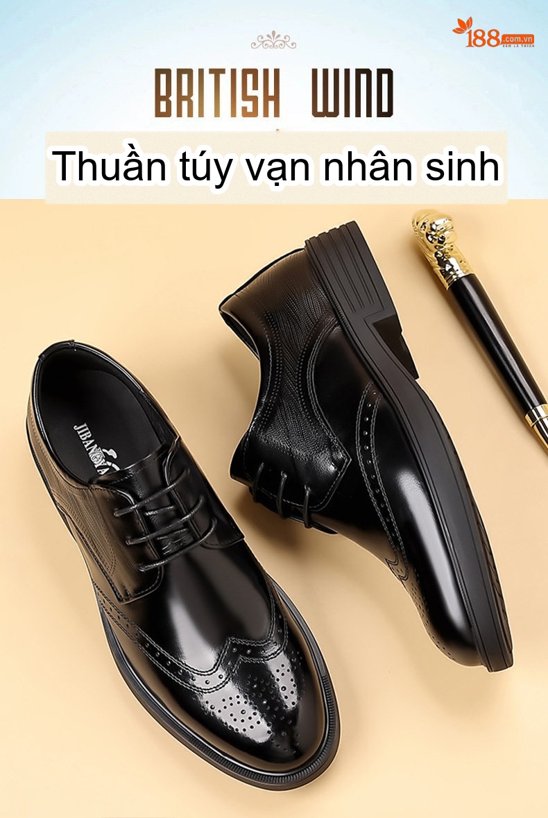 Giày Tây Buộc Dây Nam Da Bò Chiều Cao Đế Khoảng 3cm Màu Đen, Nâu chi tiết 5