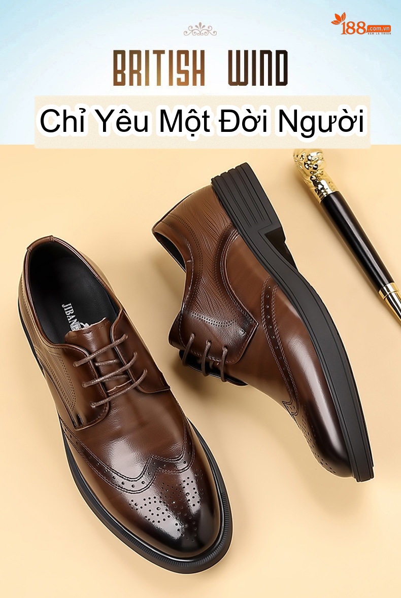 Giày Tây Buộc Dây Nam Da Bò Chiều Cao Đế Khoảng 3cm Màu Đen, Nâu chi tiết 6