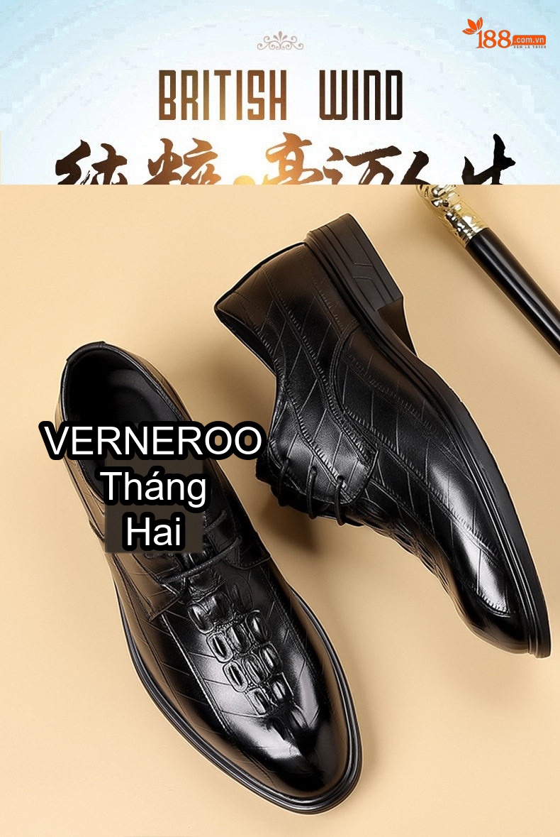 Giày Tây Buộc Dây Nam Da Bò Chiều Cao Đế Khoảng 3cm Màu Đen, Nâu chi tiết 2