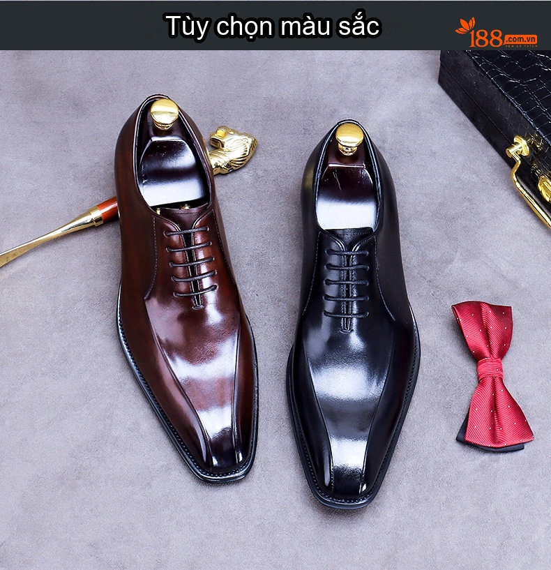 Giày Tây Buộc Dây Nam Da Bò Chiều Cao Đế Khoảng 3cm Màu Đen, Nâu chi tiết 2