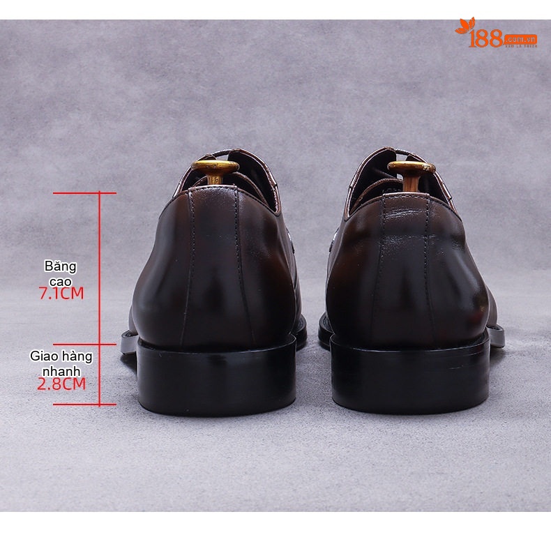 Giày Tây Buộc Dây Nam Da Bò Chiều Cao Đế Khoảng 3cm Màu Đen, Nâu chi tiết 17