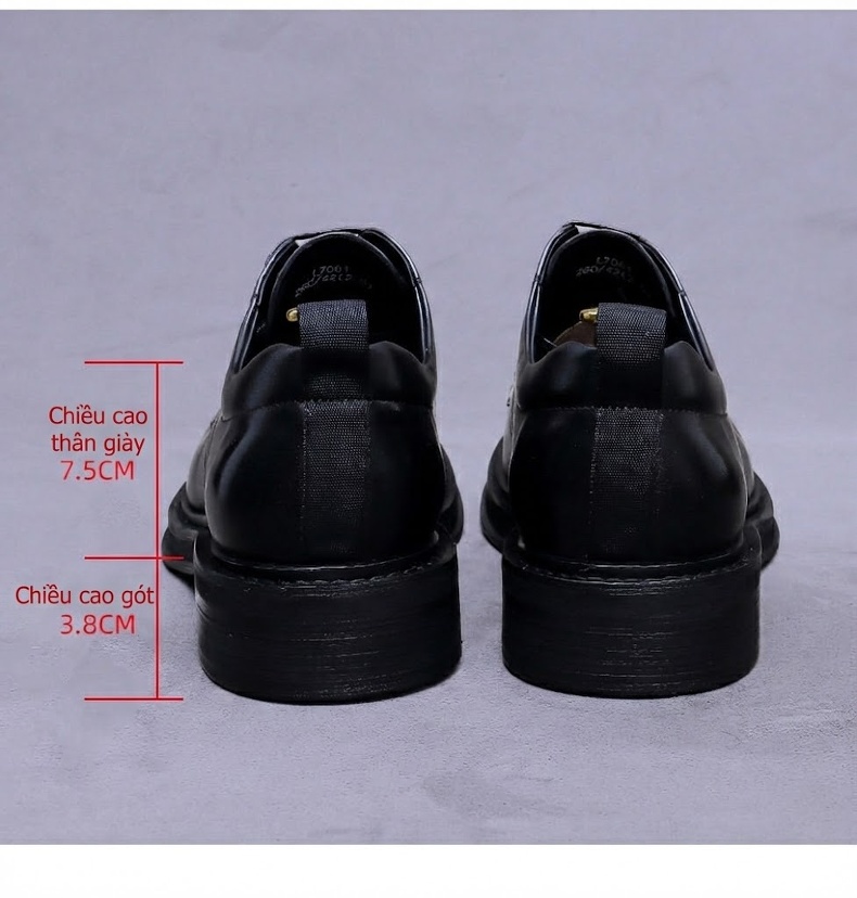 Giày Tây Buộc Dây Nam Da Bò Chiều Cao Đế Khoảng 3cm Màu Đen, Nâu chi tiết 16