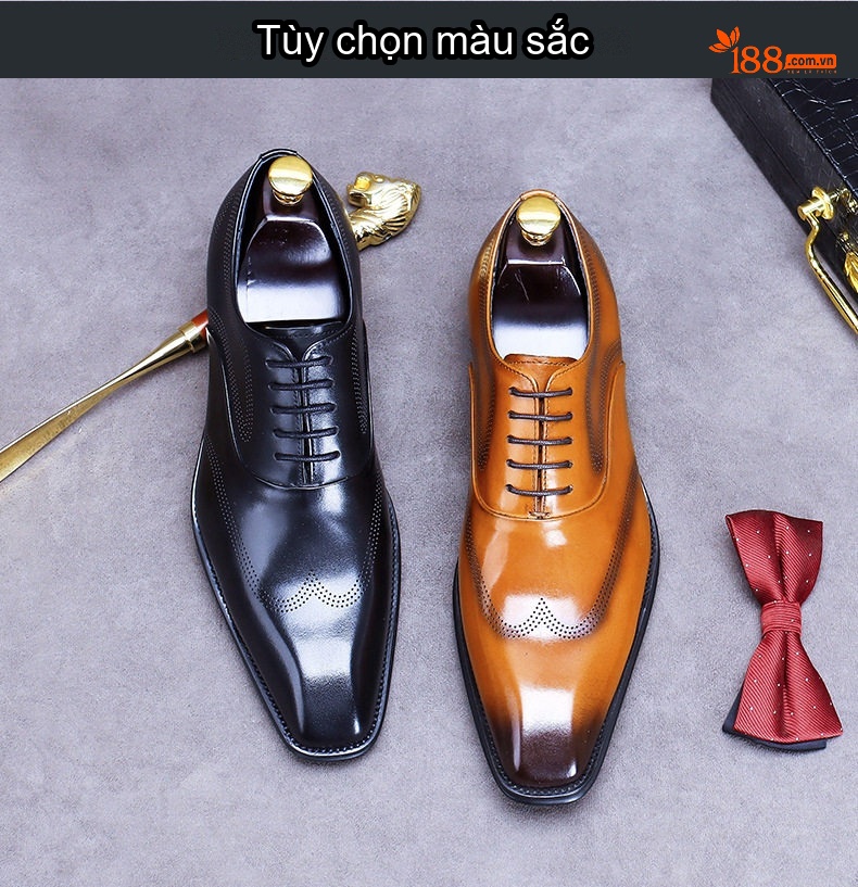 Giày Tây Buộc Dây Nam Da Bò Chiều Cao Đế Khoảng 3cm Màu Đen, Nâu chi tiết 2