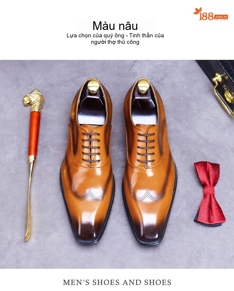 Giày Tây Buộc Dây Nam Da Bò Chiều Cao Đế Khoảng 3cm Màu Đen, Nâu chi tiết 10