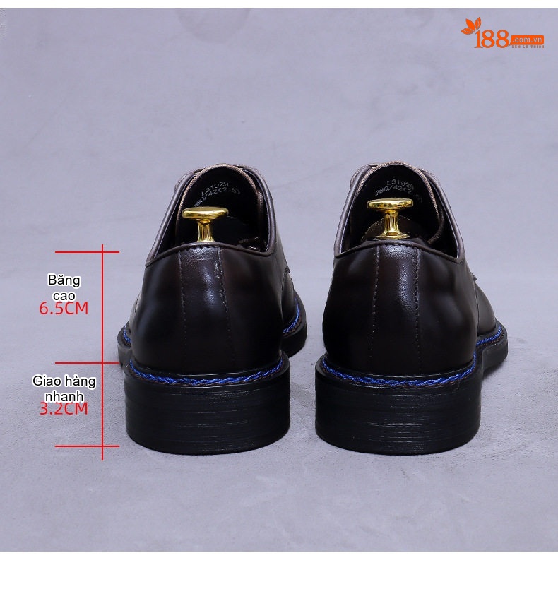 Giày Tây Buộc Dây Nam Da Bò Chiều Cao Đế Khoảng 3cm Màu Đen, Nâu chi tiết 17