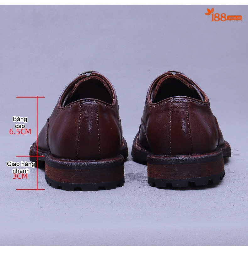 Giày Tây Buộc Dây Nam Da Bò Chiều Cao Đế Khoảng 3cm Màu Đen, Nâu chi tiết 20