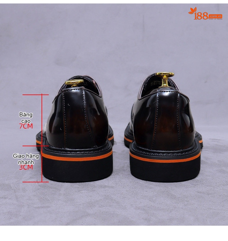 Giày Tây Buộc Dây Nam Da Bò Chiều Cao Đế Khoảng 3cm Màu Đen, Nâu chi tiết 17