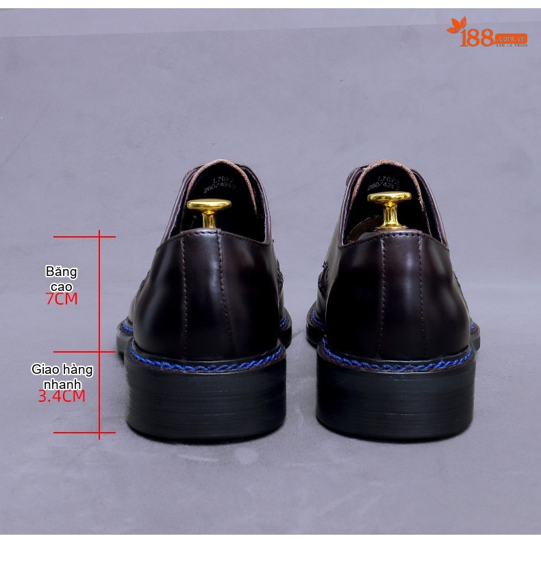 Giày Tây Buộc Dây Nam Da Bò Chiều Cao Đế Khoảng 3cm Màu Đen, Nâu chi tiết 17