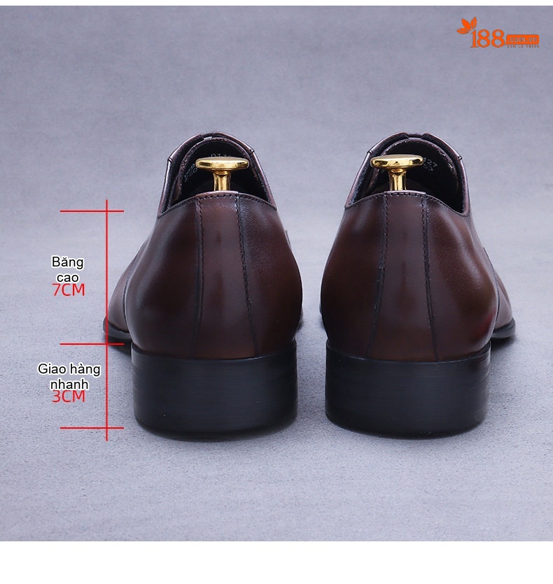 Giày Tây Buộc Dây Nam Da Bò Chiều Cao Đế Khoảng 3cm Màu Đen, Nâu chi tiết 15