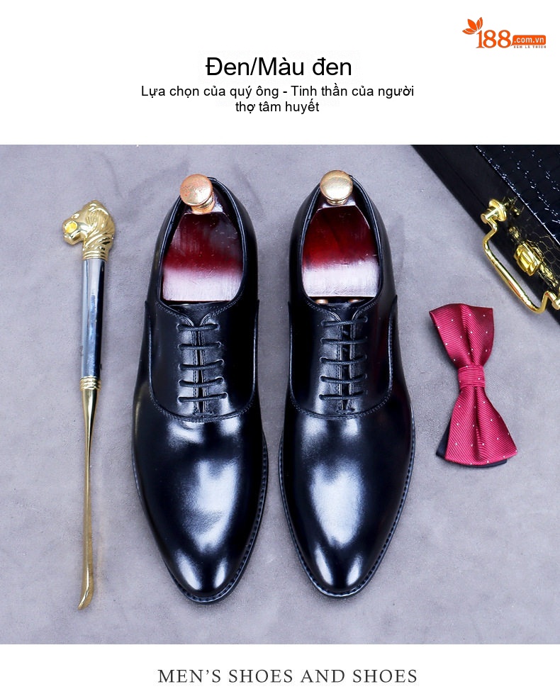 Giày Tây Buộc Dây Nam Da Bò Chiều Cao Đế Khoảng 3cm Màu Đen, Nâu, Đỏ chi tiết 18