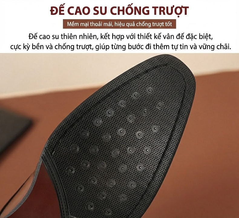 Giày Tây Buộc Dây Nam Da Bò Chiều Cao Đế Khoảng 3cm Màu Đen, Nâu chi tiết 6