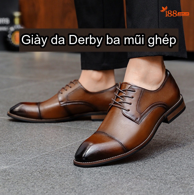 Giày Tây Buộc Dây Nam Da Bò Chiều Cao Đế Khoảng 3cm Màu Đen, Nâu chi tiết 1