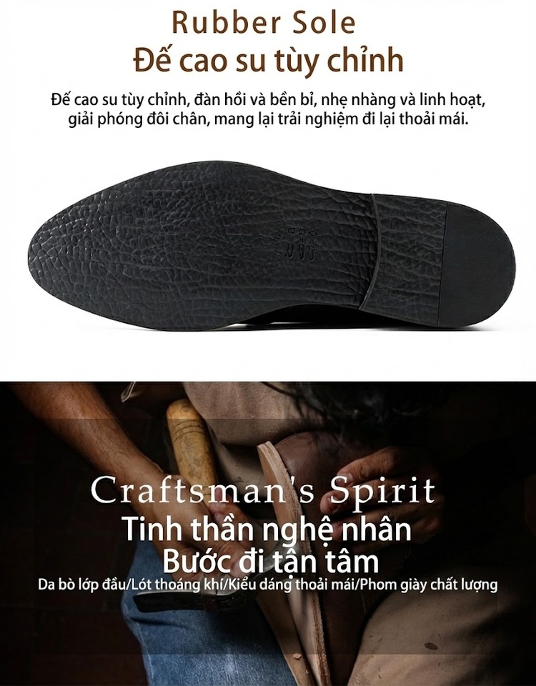 Giày Tây Buộc Dây Nam Da Bò Chiều Cao Đế Khoảng 3cm Màu Đen, Nâu chi tiết 2