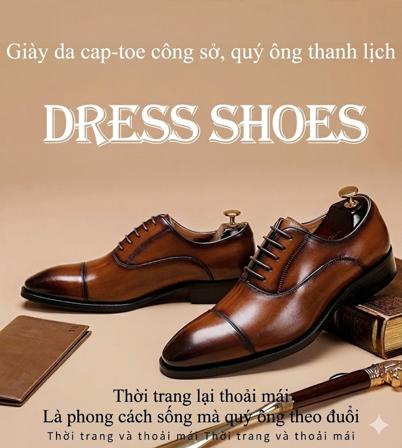 Giày Tây Buộc Dây Nam Da Bò Chiều Cao Đế Khoảng 3cm Màu Nâu chi tiết 1