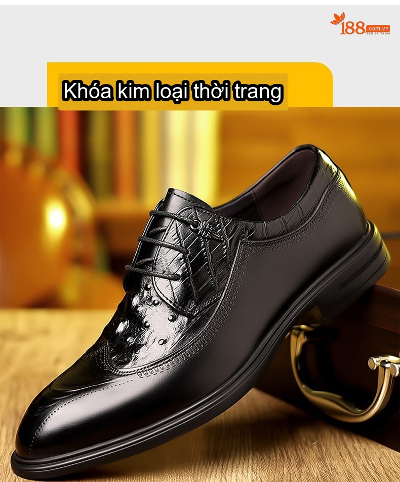 Giày Tây Buộc Dây Nam Da Bò Chiều Cao Đế Khoảng 3cm Màu Nâu, Đen chi tiết 6
