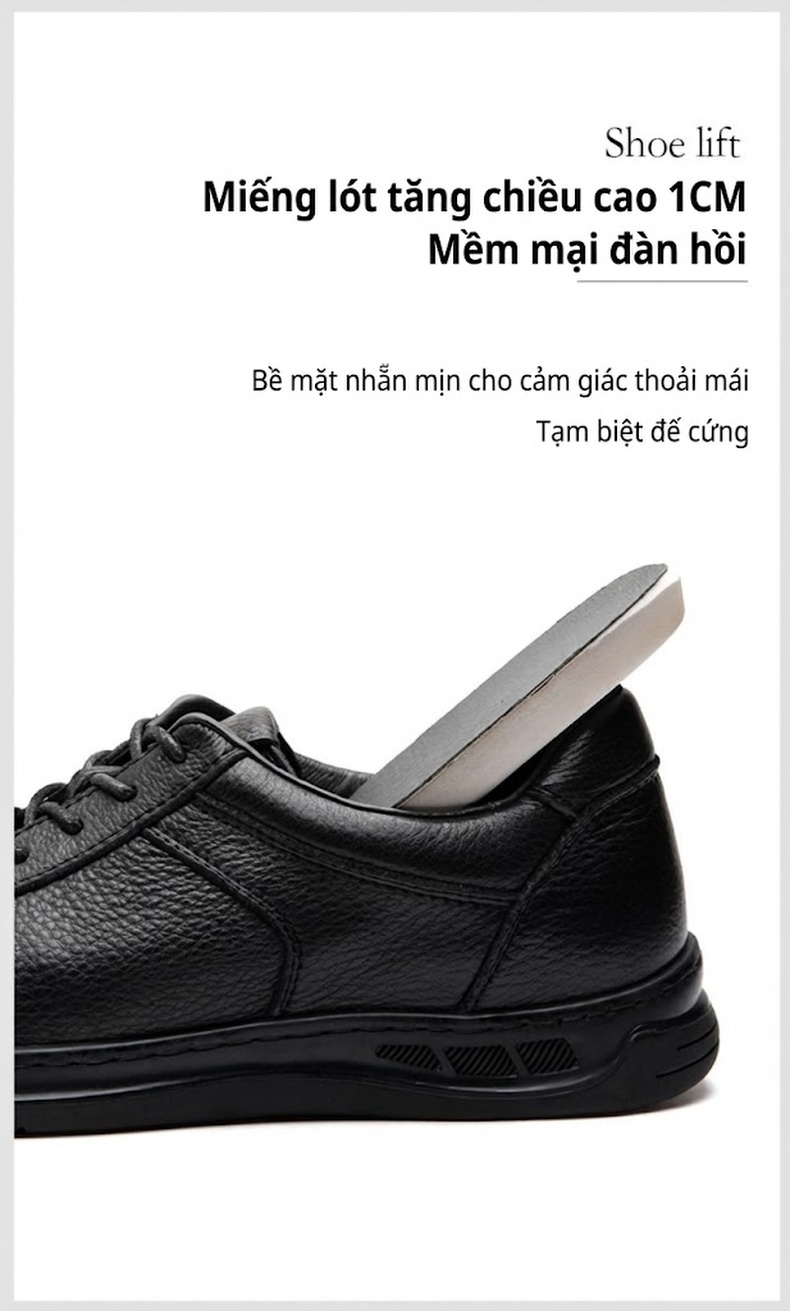 Giày Tây Buộc Dây Nam Da Bò Chiều Cao Đế Khoảng 3cm Màu Nâu, Đen chi tiết 10