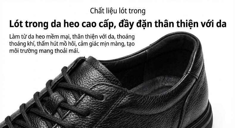 Giày Tây Buộc Dây Nam Da Bò Chiều Cao Đế Khoảng 3cm Màu Nâu, Đen chi tiết 11