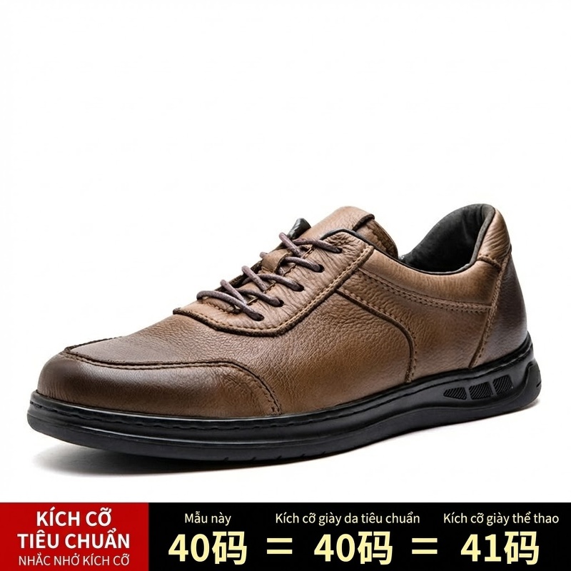 Giày Tây Buộc Dây Nam Da Bò Chiều Cao Đế Khoảng 3cm Màu Nâu, Đen