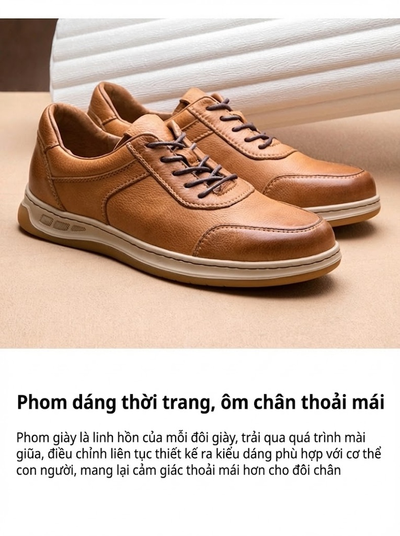Giày Tây Buộc Dây Nam Da Bò Chiều Cao Đế Khoảng 3cm Màu Nâu, Đen chi tiết 3