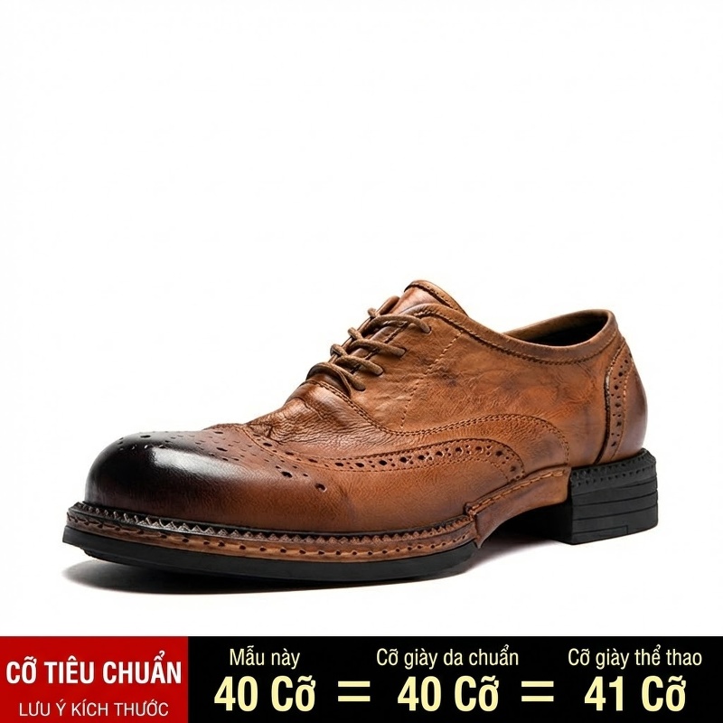 Giày Tây Buộc Dây Nam Da Bò Chiều Cao Đế Khoảng 3cm Màu Nâu, Đen