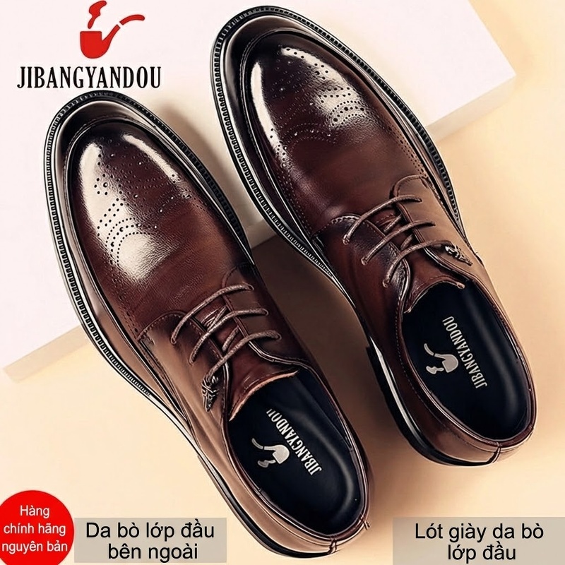 Giày Tây Buộc Dây Nam Da Bò Chiều Cao Đế Khoảng 3cm Màu Nâu, Đen