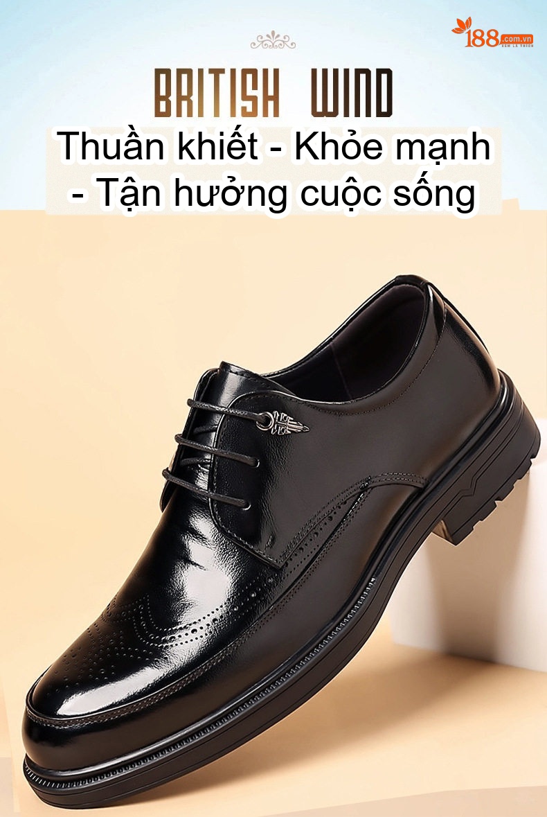 Giày Tây Buộc Dây Nam Da Bò Chiều Cao Đế Khoảng 3cm Màu Nâu, Đen chi tiết 1
